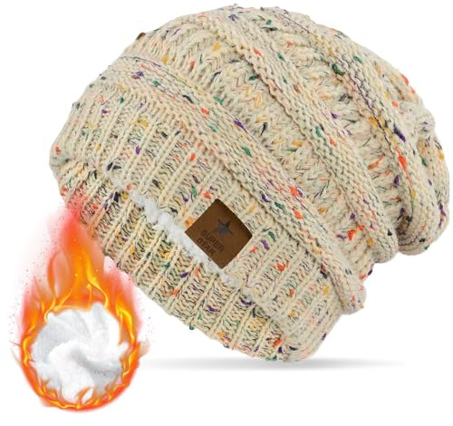 Durio Mütze Damen Winter Strickmütze Grobstrick Warme Beanie mit Innenfutter