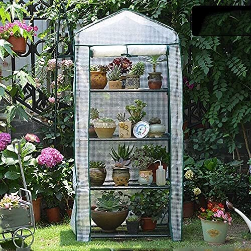 LIOYUHGTFY Mini-Gewächshaus Treibhaus Tomatenhaus Mini Gewächshaus 4 Tier Outdoor weißes PE-Kunststoff-Wachstumshaus mit verstärkten Regalen für Garten-Winterpflanzen 1025