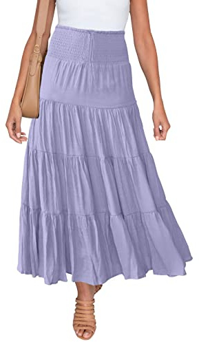 HAEOF Gonna da donna estiva elastica a vita alta boho maxi gonna casual con coulisse a linea lunga lilla medio