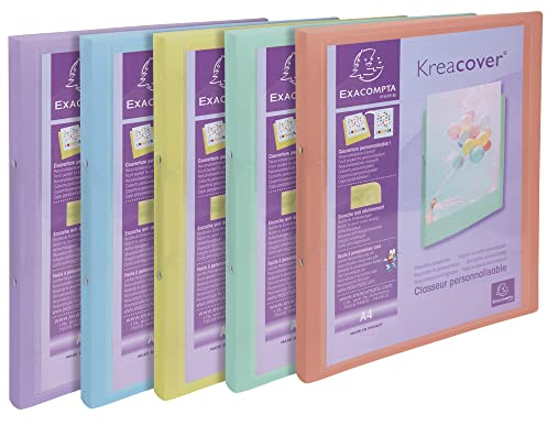 Exacompta 54279E 5er Pack Ringbuch KreaCover aus flexiblem Kunststoff für DIN A4, 2-O Ring Mechanik 15 mm, Rücken 20 mm, Außenmaße 32 x 25 cm farbig sortiert