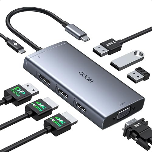 HODO USB C Docking Station Dual Monitor,8 In 1 Laptop Docking Station USB C Hub with 2 HDMI Monitor,DisplayPort,VGA,PD 100W,3USB Ports, Multiport Adapter for Dell/HP/ThinkPad and More