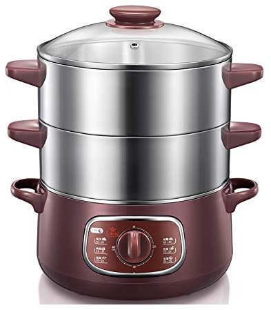 Samnuerly Vaporera eléctrica de Acero Inoxidable de Doble Capa para Alimentos, vaporera eléctrica automática de 8L, Olla Caliente con Temporizador Giratorio de 60 Minutos
