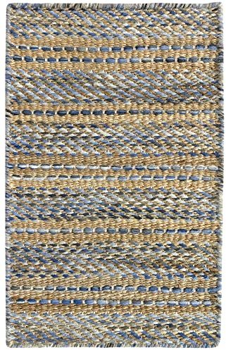 HAMID - Alfombra Yute Lana Olivia, Alfombra Lana y Yute, Tejida a Mano Tejida para Salon, Dormitorio, Sala de Estar, Azul Jaspeado, (40x60cm)
