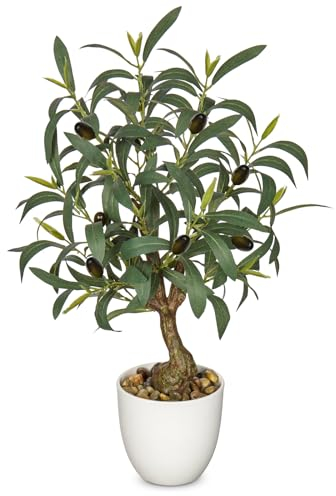Briful Künstlicher Olivenbaum für den Innenbereich, 45,7 cm, weißer Topf, künstliches Olivengrün für Zuhause, Büro, Zimmer, Tisch, moderne Dekoration
