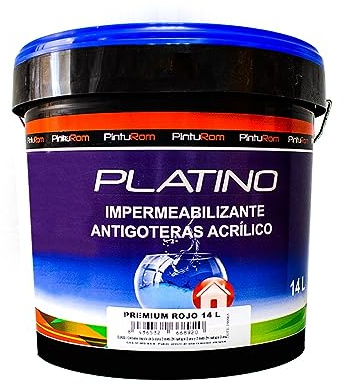 Pintura Impermeabilizante Antigoteras acrílico Platino, Alta resistencia climatología y filtraciones. (14 L., Rojo)