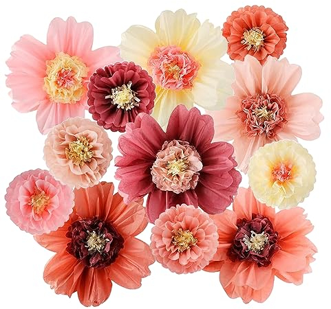 Acidea Seidenpapier Pompons Deko 12 Stück, Handgefertigt 50.5cm Gemischte Farbe Große Papierblume, Party Dekorationen für Hochzeit, Babyparty Deko, Abschlussball, Geburtstag, Gartenparty deko