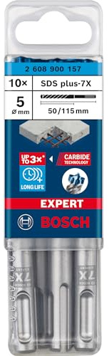 Bosch Accessories EXPERT SDS plus-7X 2608900157 Lot de 10 forets pour marteau perforateur 5 mm Longueur totale 115 mm SDS