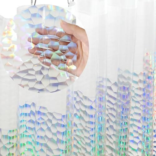 Ga-Geetopia Holografischer extra Langer 3D-Eva-Duschvorhang, Wasserwürfel, 183 x 203 cm, hochwertiger transparenter Kunststoff, Badezimmer-Duschvorhang mit rostfreien Metallösen