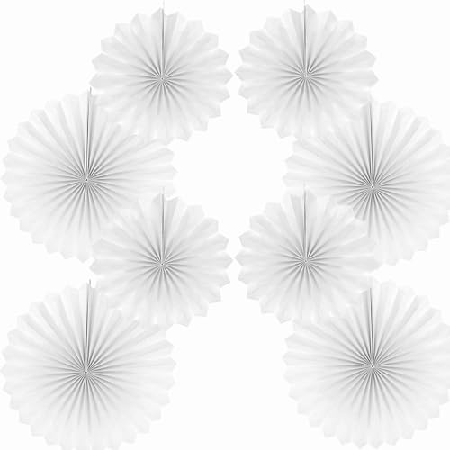 Fächer Deko, Weiß 40.6CM(16in) und 30.4CM(12in) Hängende Papier Fächer Dekoration, Party Fans Dekorpapier Kit 8er Set