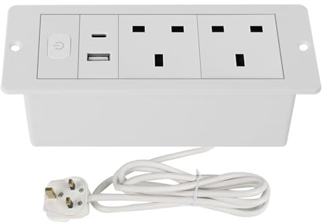 Recessed Power Socket with USB C,Desk Power Strip with USB & Type-C,Desktop Power Sokcet 2 Outlets for Office Kitchen (White)
