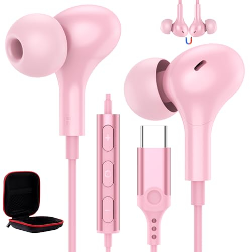 USB C Kopfhörer für Galaxy A55 A56 A36 A34 A36 A17 A16 5G,Magnetisch Stereo In Ear Typ C Ohrstöpsel USB C Anschluss Headset mit Kabel Mikrofon für iPhone 17 Air 16e 15Pro Pixel 9 10 Redmi Note 13 Pro+