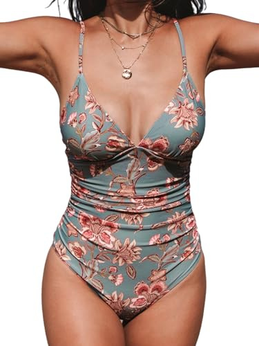 CUPSHE Women's One Piece Swimsuit Tummy Control Bathing Suit V Neck Swimwear XL