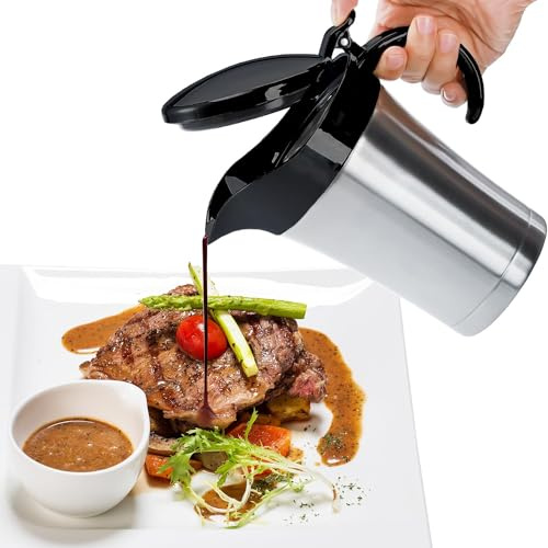 RAISLY Double Insulated Gravy Boat Stainless Steel Gravy Sauce Jug with Hinged Lid, Ideal Gravy Warmer Pitcher for Family Dinner, Thanksgiving, Halloween, Christmas, Birthday Party 25Oz 750ML (L)