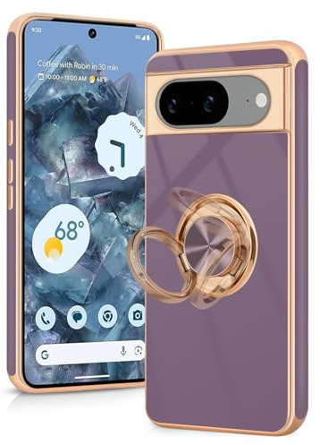 Tveinan for Google Pixel 8 Case with 360° Rotation Ring Holder Stand, Slim Soft Shockproof Cover with Magnetic Car Holder, Flexible TPU Phone Case for Pixel 8 - Light Purple