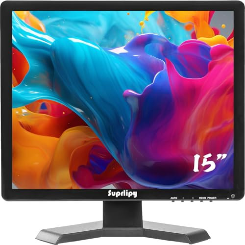 Suprlipy 38,1 cm (15 Zoll) TFT LCD CCTV-Monitor 1024 x 768 4:3 Farbbildschirm Unterstützung HDMI VGA AV BNC USB-Ports mit integrierter Fernbedienung Lautsprecher für zu Hause Sicherheitsmonitor