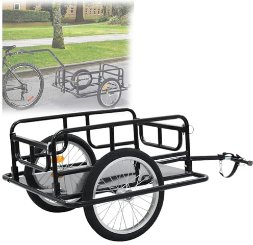 Generisch Fahrrad-Lastenanhänger – Faltbarer schwarzer Stahlanhänger für Heimsportartikel, Outdoor-Freizeit, Radfahren – 136 x 71 x 50 cm – Fahrradzubehör