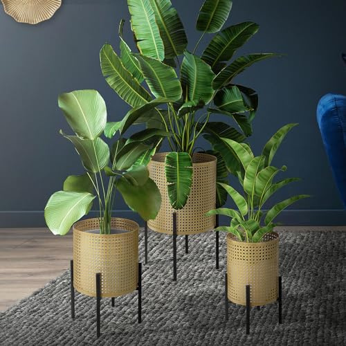 ML-Design Set di 3 Supporti per Fiori Portafiori in Acciaio Verniciato a Polvere Nero e Oro Vasi per Piante Portavasi Decorativa Moderna per il Salotto Soggiorno Studio Terrazza