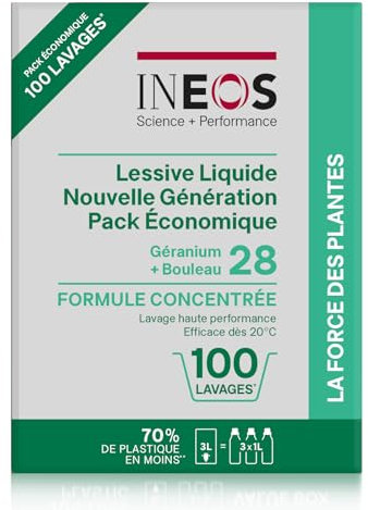 INEOS Next Gen Non Bio Laundry Washing Liquid Detergent, Stain Removal for Clothes, Plant Powered, Eco value box Geranium + Birch 3L, Stress Relieving Fragrance, Vegan, Cruelty Free
