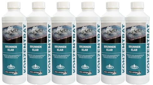 Stein-Reiniger Brunnen Klar Konzentrat | 6X 500ml Set gegen Kalk & Algen | Für Zier- & Gartenbrunnen | Pflegt Pumpen + Membrane | Ergiebig bis 1500L | Naturstein & Marmor geeignet | Innen + Außen