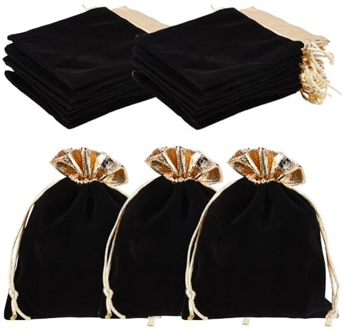 Beebeecraft 15 Stück Rechteckige Schmuckbeutel 12x15cm/5.91x4.72in Großer Geschenkbeutel Aus Samt Für Süßigkeiten Geschenktüten Weihnachtsfeiern Hochzeitsgeschenke Tüten (Schwarz)