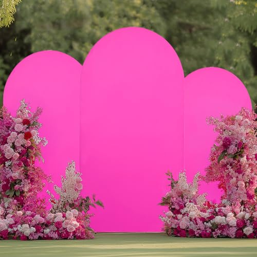 Lot de 3 Housses de Fond pour Arche de 2 m, 2 Couches, 2 Couches, Extensibles, Rose Vif, en élasthanne, pour Arche Chiara Ronde, pour fête d'anniversaire Barbie