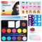 Kit de Maquillage Enfant 12 Couleurs avec 18 Pochoirs – Palette Hypoallergénique Sécurisée pour Fêtes et Créativité