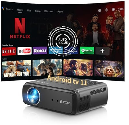 4K Google TV Projector, Portable Smart Auto Focus Projector with Wifi and Bluetooth NFC, 1400 ANSI, Voice Control, HDR10+, Dolby Audio, Full HD Home Theater, Outdoor Movie