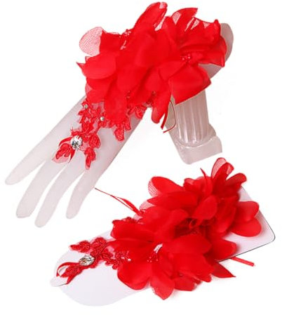 OATIPHO 1paar Koreanische Brauthandschuhe Mit Blumenmuster Und Strass Elegante Hochzeitsaccessoires Für Damen Rot Für Hochzeiten Partys Und Besondere Anlässe