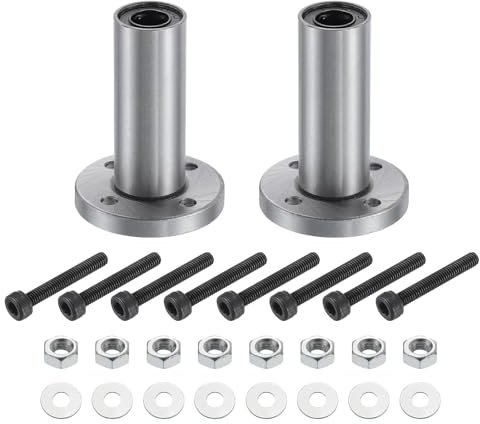 QUARKZMAN LMF10LUU Linear Kugellager 10mm Bohrung 19mm OD 55mm Länge Runde Flansch vernickelt mit Schrauben für CNC Maschine 3D Drucker 2 Stück