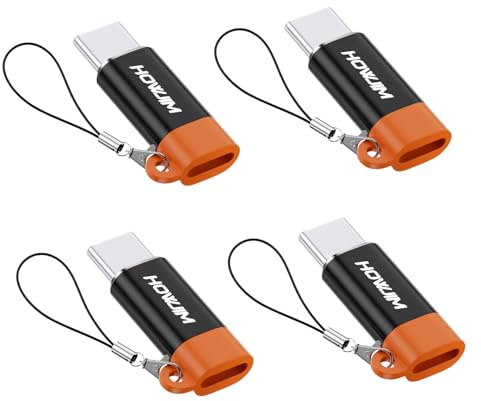 HOWJIM 8-Pin auf USB C Adapter 4 Stück,27W PD Schnellladung für Phone 16 17 | Datenübertragung,8-Pin Buchse auf USB C Stecker für Phone 15 Pad Pro Android,Anti-Lost Loop,Nicht für Kopfhörer/OTG Schwarz