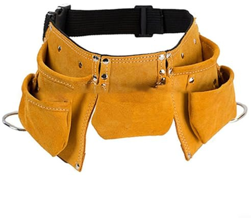 Kinder Lederwerkzeuggürtel, Verstellbare Werkzeugtasche für Garten, Rollenspiele, Mehrere Taschen, Robustes Microfaser-Leder, Edelstahl-Hammerringe, 26,8 x 20,8 x 7 cm(Light yellow)