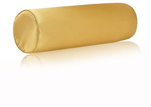 Satin Cylinder Pillowcase | Silk-Like Roll Bolster Pillow Cover with Hidden Zipper | Neck Roll Covers for Hair & Skin Friendly（ Golden yellow16 x 6 ）