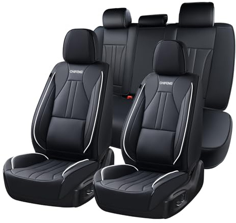 Chifeng Sitzbezüge Auto Leder Komplettset, Wasserdichtes Sitzbezüge Vorne und Hinten 5 Stück, Universell Sitzbezug Auto Sitzschoner Kompatibel für Limousinen SUV Pickup LKW (Schwarz)