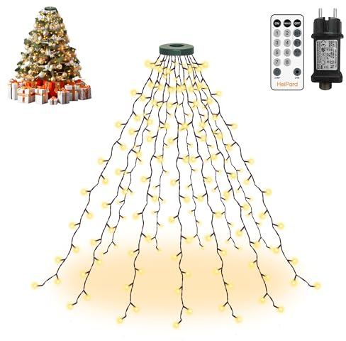 HeiPard Lichterkette Weihnachtsbaum 2m, 240 LED 12 Stränge Christbaumbeleuchtung mit Ring, Timer 8 Leuchtmodi Wasserdicht Weihnachtsbeleuchtung außen innen für 150cm bis 240cm Tannenbaum - Warmweiß