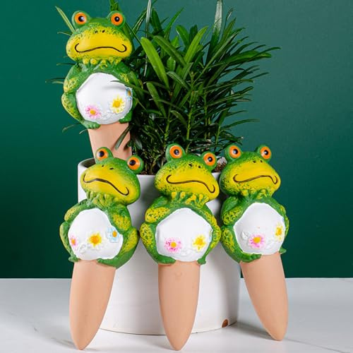 Froschform Wasserspender Pflanzen, 4 Stück Tonkegel Bewässerung Automatische, Frosch Bewässerungskugeln Zimmerpflanzen, Ton Bewässerungshelfer Pflanzenbewässerung Indoor für Blumen und Pflanzen (A)