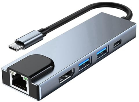 Fangxuee Estación de Acoplamiento Tipo C HUB 5 en 1 Tipo C A RJ45 USB 3.0 HUB USB C Divisor Tipo C A Adaptador para Computadora Portátil 4K Compatible con