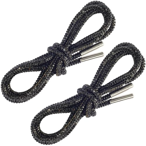 CREATCABIN Lacets Ronds en Strass Corde à Paillettes Lacets Ronds Brillants Lacets de Chaussures Bling Lacets Ronds Cordons de Serrage Cordon de Remplacement pour Sweat à Capuche et Short 120cm Noir