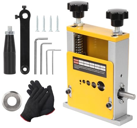 Máquina pelacables, pelacables con hoja de repuesto y guantes negros, herramienta pelacables eléctrica para cables de cobre/aluminio, amarillo