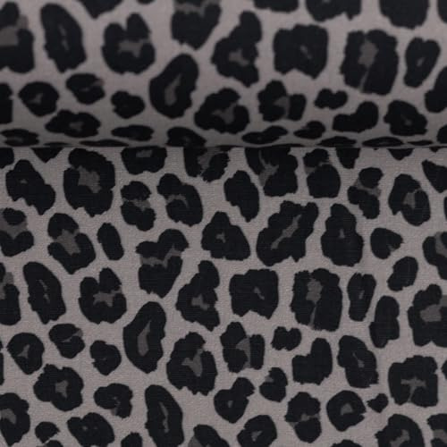 Baumwollstoff Leomuster Meterware – 100 % Baumwolle – 147 cm breit – Öko-Tex Standard 100 – Leopardenmuster – für Kleidung, Kissen & Deko – ab 50 cm – 2 Farben (grau)