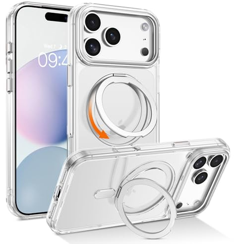 Telaso Magnetic Case for iPhone 17 Pro Case with 360° Rotatable Ring Stand, [Compatible with MagSafe] Slim Shockproof Protective Phone Cases for iPhone 17 Pro 6.3, Clear