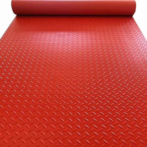 WJYWX Alfombrilla para Suelo De Garaje, Rollo De Vinilo con Relieve Diamantado De 1,6 Mm De Grosor Ideal para SUV Grandes, Camionetas Pickup Y Autocaravanas(Red(1.6mm),0.6x2m)