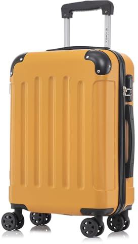 YONSLY Koffer Suitcase M Orange, Trolley Reisekoffer, Rollkoffer Handgepäck, Kabinenkoffer mit 4 Rollen 360°, Hartschalenreisekoffer, Zahlenschloss, Weicher Gummigriff