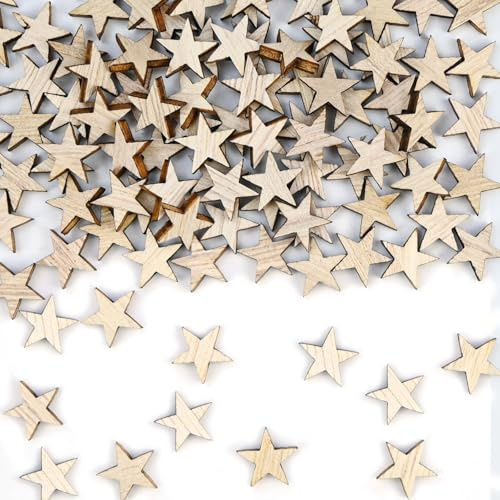 qingmeng 100 Stück Holzsterne, Holzstern zum Basteln Klein, Kleiner Sterne Deko Weihnachten Konfetti Holz, Streudeko Weihnachten Tisch, Streusterne Adventskranz Deko Sterne Tischdeko (12mm)