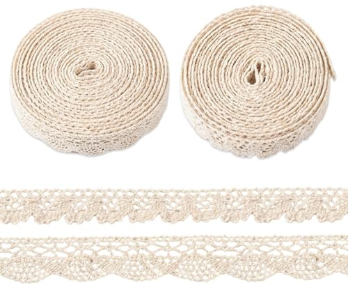 CATZUM 4 rollos Cintas de Encaje, Puntillas de Encaje por Metros, Encaje, Encajes y Puntillas, Cinta Decorativa de Algodón Blanco para Manualidades, Costura y Decoración de Bodas (2 m/rollo) (Blanco)