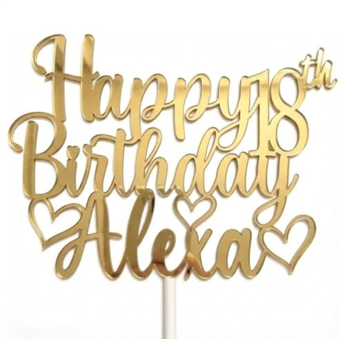 EKAM Personalised Acrylic Cake Topper, Customised Happy Birthday Custom Cake Topper, Any Name & Age Party Cake Decoration Gift for Milestone Birthdays and Special Celebrations (Gold)