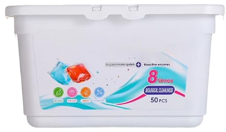 2026 5-in-1 Detergent Pods with Highly Effective Wash Gel for Hygienic Cleaning Visible Dirt Removal in Practical Bulk Pack (Light Blue, 18.2 x 9.35 x 10.45 cm)