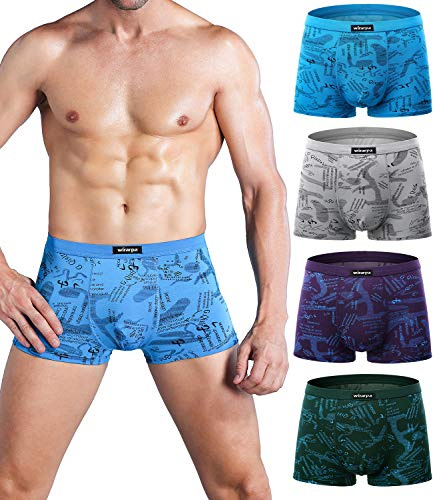 wirarpa Super Soft Micro Modal Trunk for Men Pack of 4 Stretch Microfibre Pants Briefs , 1401-4p-print Design, XL: waist 40''-42'', 101cm-106cm