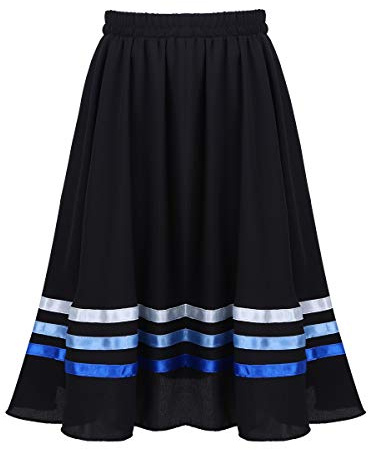 inlzdz Kids Girls Ribbon RAD Style Ballet Character Skirt Ballerina Long Maxi Swing Skirt Dance wear Costume Black&Blue 7-8 Years