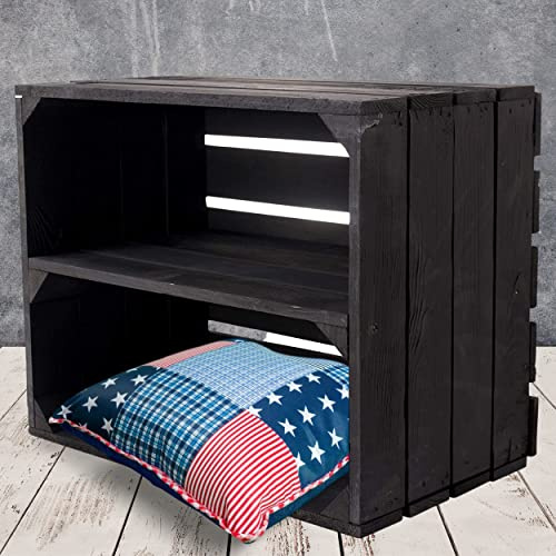 moooble Caja de frutas negra con estante intermedio, 50 cm x 40 cm x 30 cm, estantería de madera, estantería de madera, para jardín, salón