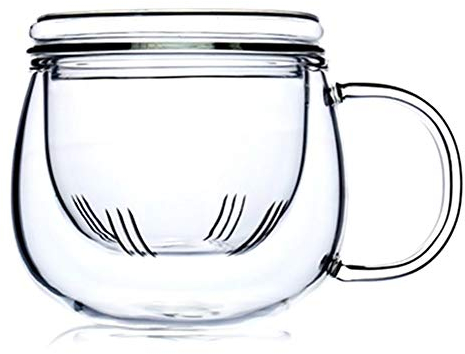 Victory-eu Borosilicate Glass Tea Cup with Filter Function and Glass Lid - Heat Resistant for Loose Leaf Steeping - 300ml